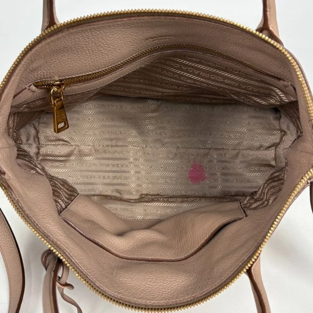 Prada Logo Handbag 2-Way Shoulder Bag Handbag Leather Beige - Picture 8 of 8